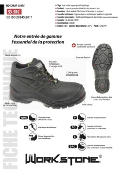CHAUSSURE SECURITE HOCCARAT NOIR T46 - WORKSTONE -Jardin Extérieur derby s3 src hoccarat noir 39 7