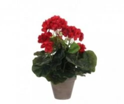 GERANIUM ROUGE ARTIFICIEL POT GRIS H34XD20CM