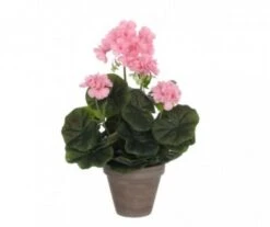 GERANIUM ROSE ARTIFICIEL POT GRIS H34XD20